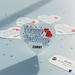 "Happy Birthday" Customise Your Name Elegant Heart Sticker