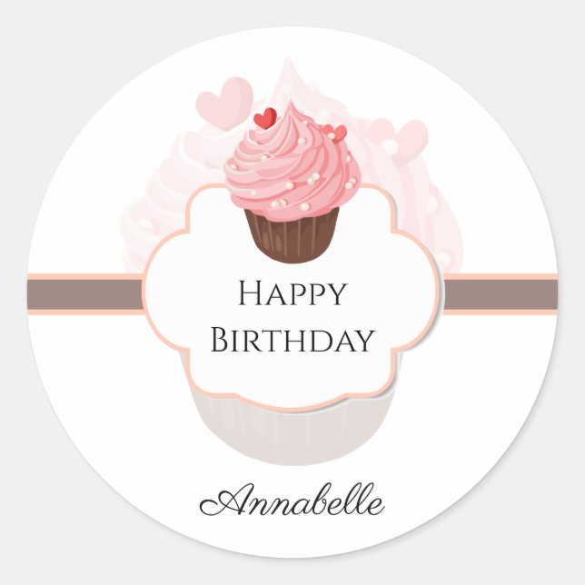 Happy Birthday | Customised | Cupcake Classic Round Sticker (Front)