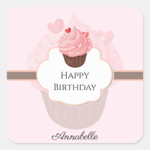 Happy Birthday   Customised   Cupcake Square Sticker