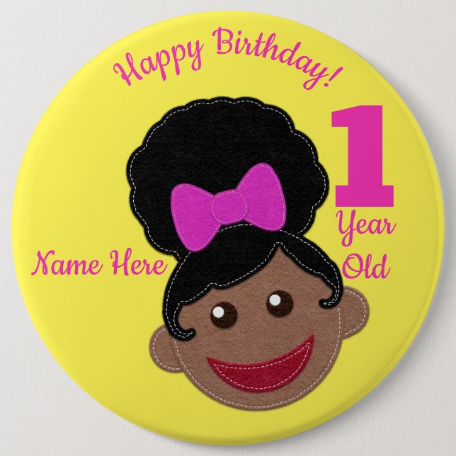 Happy Birthday! Cute Afro Puff Hair Girl 6 Cm Round Badge (Front)
