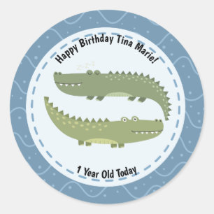 Happy Birthday Cute Alligators Zoo Animals Classic Round Sticker