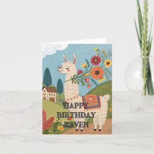 Happy birthday cute alpaca floral foldet card