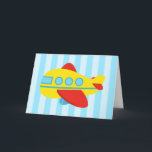 Happy Birthday, Cute and colourful aeroplane Card<br><div class="desc">Wish your little one who is an avid fan of aircraft and aviation, a happy birthday with this colourful aeroplane greeting card. It comes with a cute passenger plane in the colours of red, yellow and blue with light blue stripes as background. The birthday wish inside the card reads "Happy...</div>