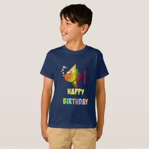 Happy birthday, cute and colourful cartoon fish T-Shirt