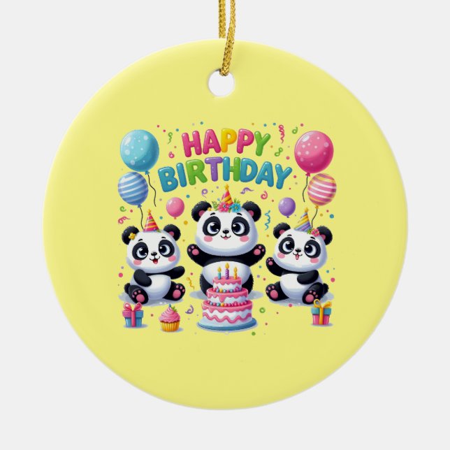 Happy Birthday, cute and fun, Ceramic Tree Decoration (Front)