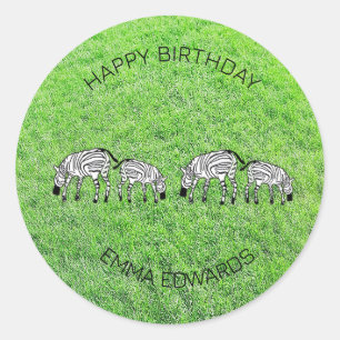Happy Birthday, Cute and Happy Kenyan Zebras Classic Round Sticker