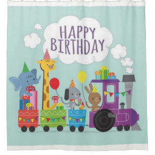 Happy Birthday Cute Animal Train Shower Curtain
