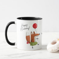 Happy Birthday Cute Balloon Fox Personalised Name