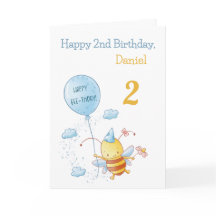 Happy Birthday Cute Bee with Balloon Blue Greeting