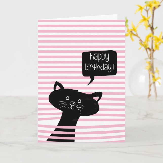 Happy Birthday Cute Black Cat  Card (Yellow Flower)