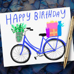 HAPPY BIRTHDAY Cute Blue Bicycle Custom  Postcard<br><div class="desc">Add your own text or use it as wall art in a frame or stuck to a corkboard. Would be fun for a kids room, as a birthday postcard, or to brighten someone's day! You can choose a background colour yourself too. Check out this cute card and check my shop...</div>
