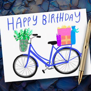 HAPPY BIRTHDAY Cute Blue Bicycle Custom Postcard