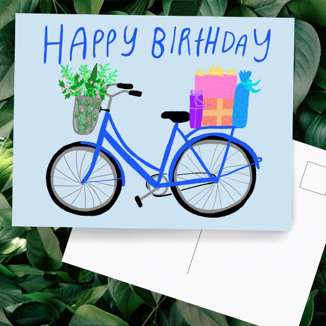 HAPPY BIRTHDAY Cute Blue Bicycle Custom  Postcard (HAPPY BIRTHDAY Cute Blue Bicycle Gifts Custom Postcard
)