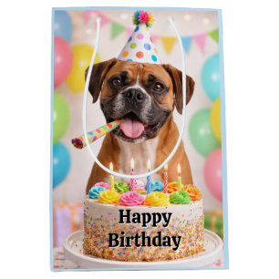 Happy Birthday Cute Boxer Dog  Medium Gift Bag
