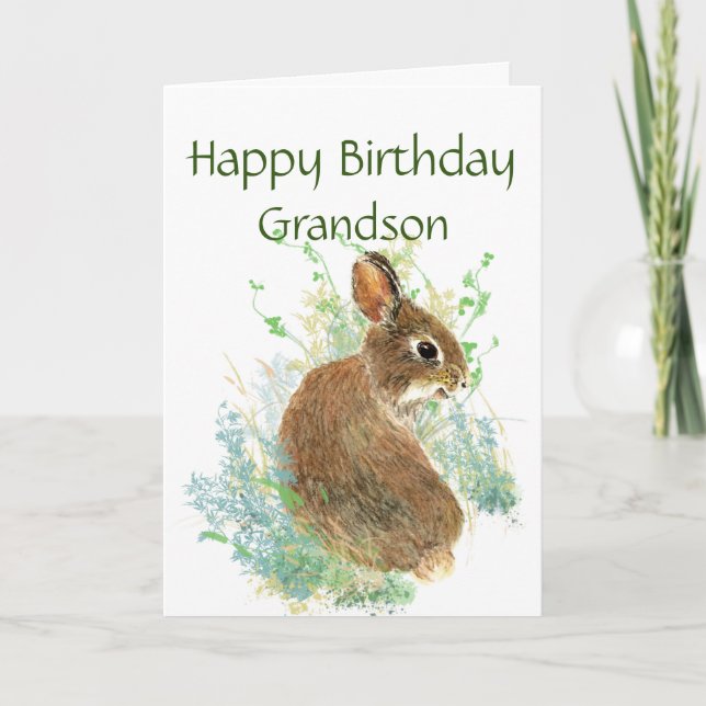 Happy Birthday Cute Bunny Special Grandson  Holiday Card (Front)