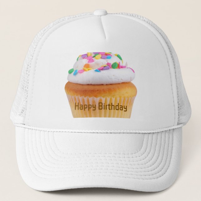 Happy Birthday Cute Cake Adorned Colourful Candies Trucker Hat (Front)