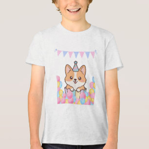 Happy Birthday Cute Cake And Balloons Design Tri-Blend Shirt