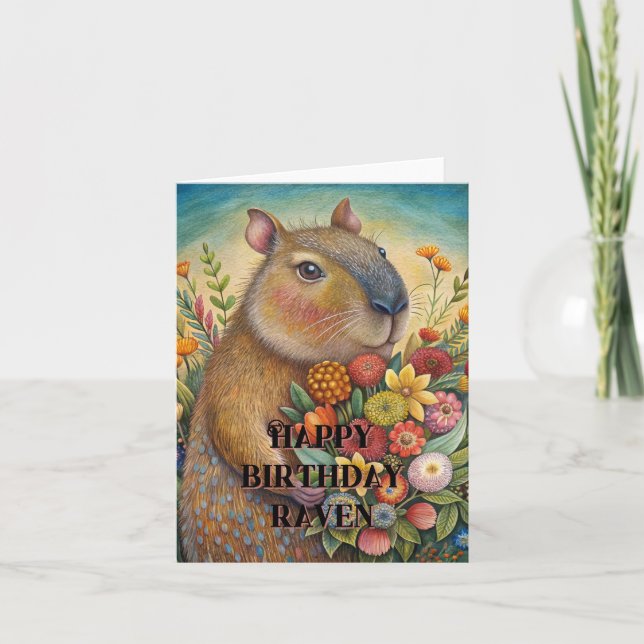 Happy birthday cute capybara foldet card (Front)