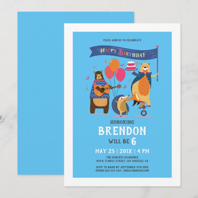 Happy Birthday Cute Cartoon Animals Invitation (Front/Back)