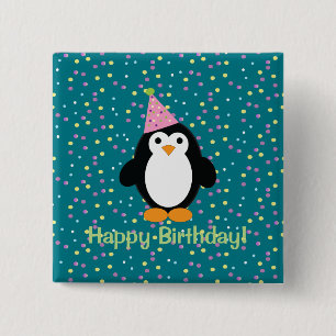 Happy Birthday Cute Cartoon Party Penguin 15 Cm Square Badge