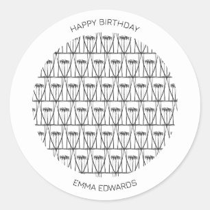 Happy Birthday Cute Coconut Trees silhouette Pink Classic Round Sticker