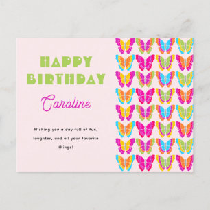 Happy Birthday Cute Colourful Butterflies Girl Nam Postcard