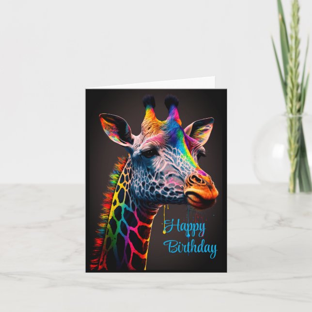 Happy Birthday Cute Colourful Rainbow Giraffe Card (Front)