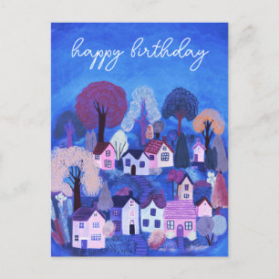 HAPPY BIRTHDAY Cute Country Village Illustration Postcard