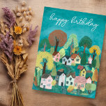 HAPPY BIRTHDAY Cute Country Village Illustration Postcard<br><div class="desc">Customise this sweet birthday card with handmade art. Click on “Personalise” above to edit the text. Then click "edit using design tool" to adjust the fonts, colours and placements. Check my shop for more or let me know if you'd like something custom! Also available as a digital download so you...</div>