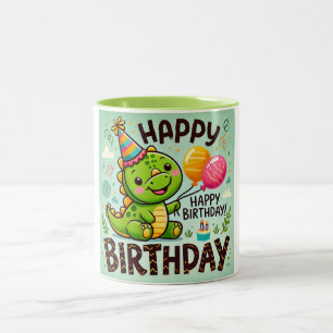 Happy Birthday Cute Dino Roar Two-Tone Coffee Mug
