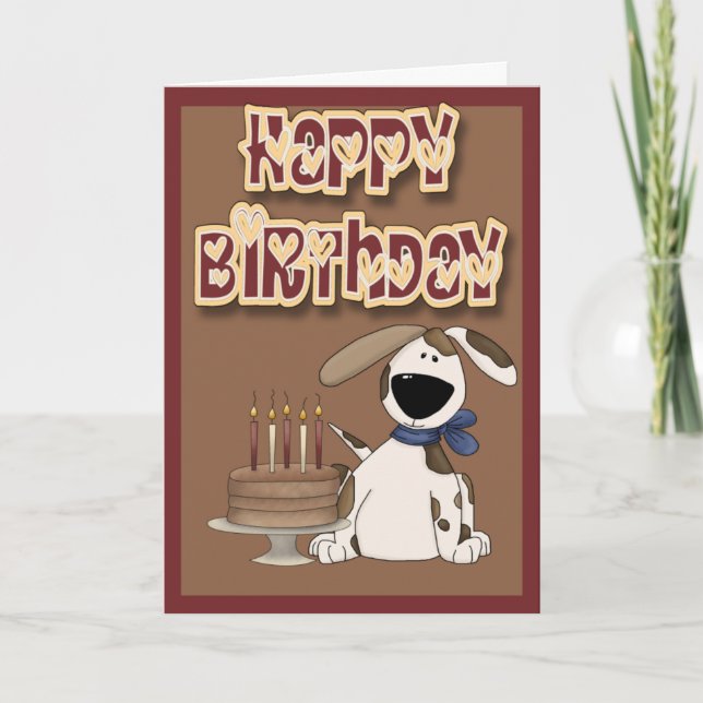 Happy Birthday Cute Dog and Cake Card (Front)