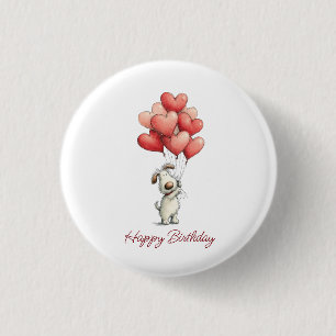 Happy Birthday Cute Dog Balloons 3 Cm Round Badge