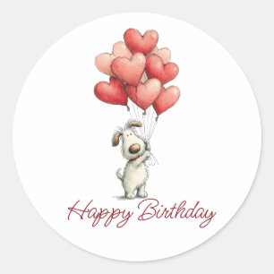 Happy Birthday Cute Dog Balloons Classic Round Sticker
