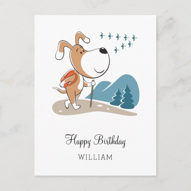 Happy Birthday Cute Dog Puppy Hiking Woodland Postcard (Front)