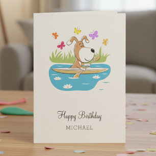 Happy Birthday Cute Dog Puppy Kayak Kayaking Card