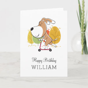 Happy Birthday Cute Dog Puppy Kick Scooter Card