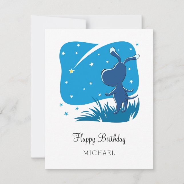 Happy Birthday Cute Dog Puppy Shooting Star Card (Front)
