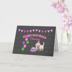 Happy Birthday  cute dog  with cake polka dots  Card