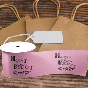 Happy Birthday Cute Doodle Typography Pink Satin Ribbon