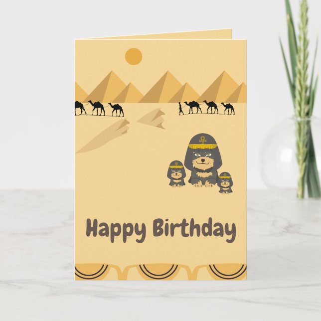 happy birthday cute egyptian dog long black hair card (Front)
