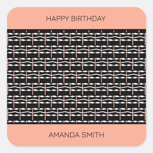Happy Birthday, Cute Ethnic African Pattern  Square Sticker (Front)