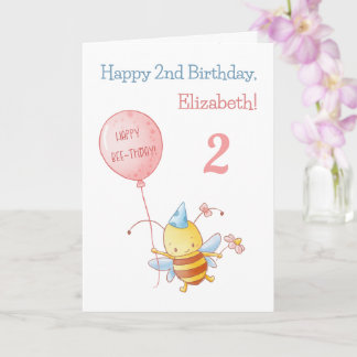 Happy Birthday Cute Flying Bee with Balloon Card