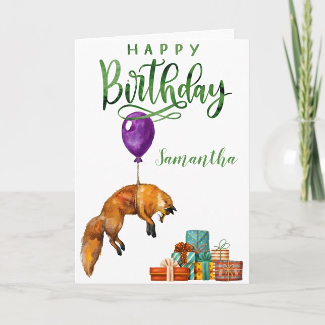 Happy Birthday Cute Fox Personalised  Card (Front)