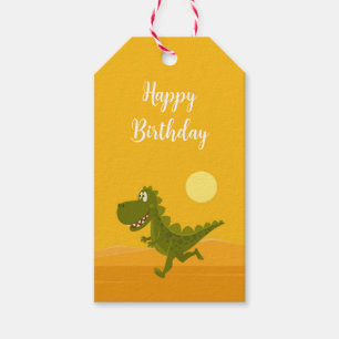 Happy Birthday Cute Funny Running Dino Dinosaur Gift Tags