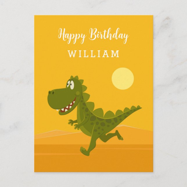 Happy Birthday Cute Funny Running Dino Dinosaur Postcard (Front)