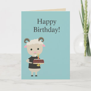 Happy Birthday - Cute Goat with a Cake Card