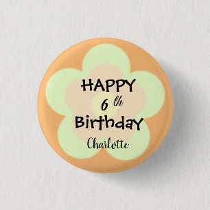 Happy Birthday Cute green boho flower petal 3 Cm Round Badge