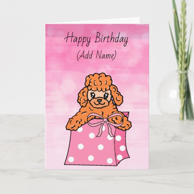 Happy Birthday Cute Hand Drawn Apricot Poodle Card (Front)