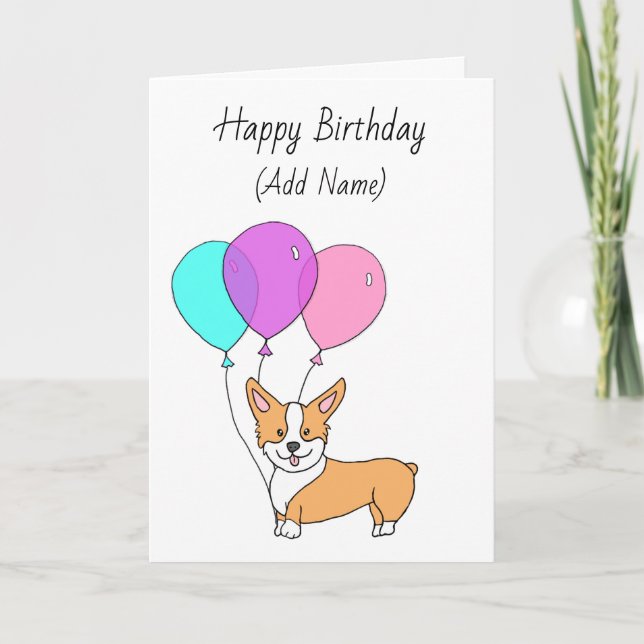 Happy Birthday Cute Hand Drawn Corgi Card (Front)