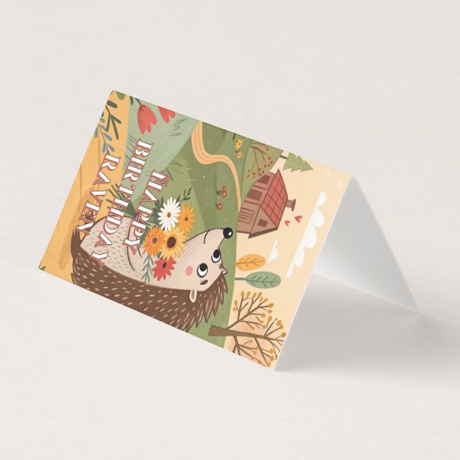 Happy birthday cute hedgehog foldet card (Front)